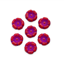 Load image into Gallery viewer, Czech glass tiny hibiscus flower beads 16pc dark pink purple 8mm-Orange Grove Beads
