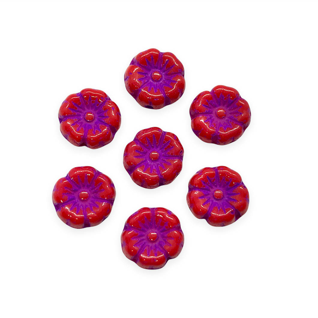 Czech glass tiny hibiscus flower beads 16pc dark pink purple 8mm-Orange Grove Beads