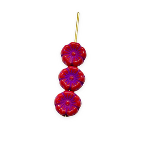 Czech glass tiny hibiscus flower beads 16pc dark pink purple 8mm