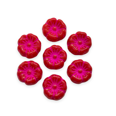 Czech glass tiny hibiscus flower beads 16pc opaque red pink 8mm-Orange Grove Beads