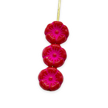 Load image into Gallery viewer, Czech glass tiny hibiscus flower beads 16pc opaque red pink 8mm
