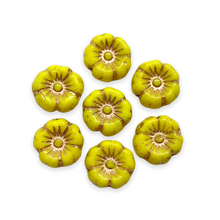 Load image into Gallery viewer, Czech glass tiny hibiscus flower beads 16pc opaque yellow copper 8mm-Orange Grove Beads
