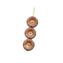 Load image into Gallery viewer, Czech glass hibiscus flower beads 12pc light pink copper inlay 12mm
