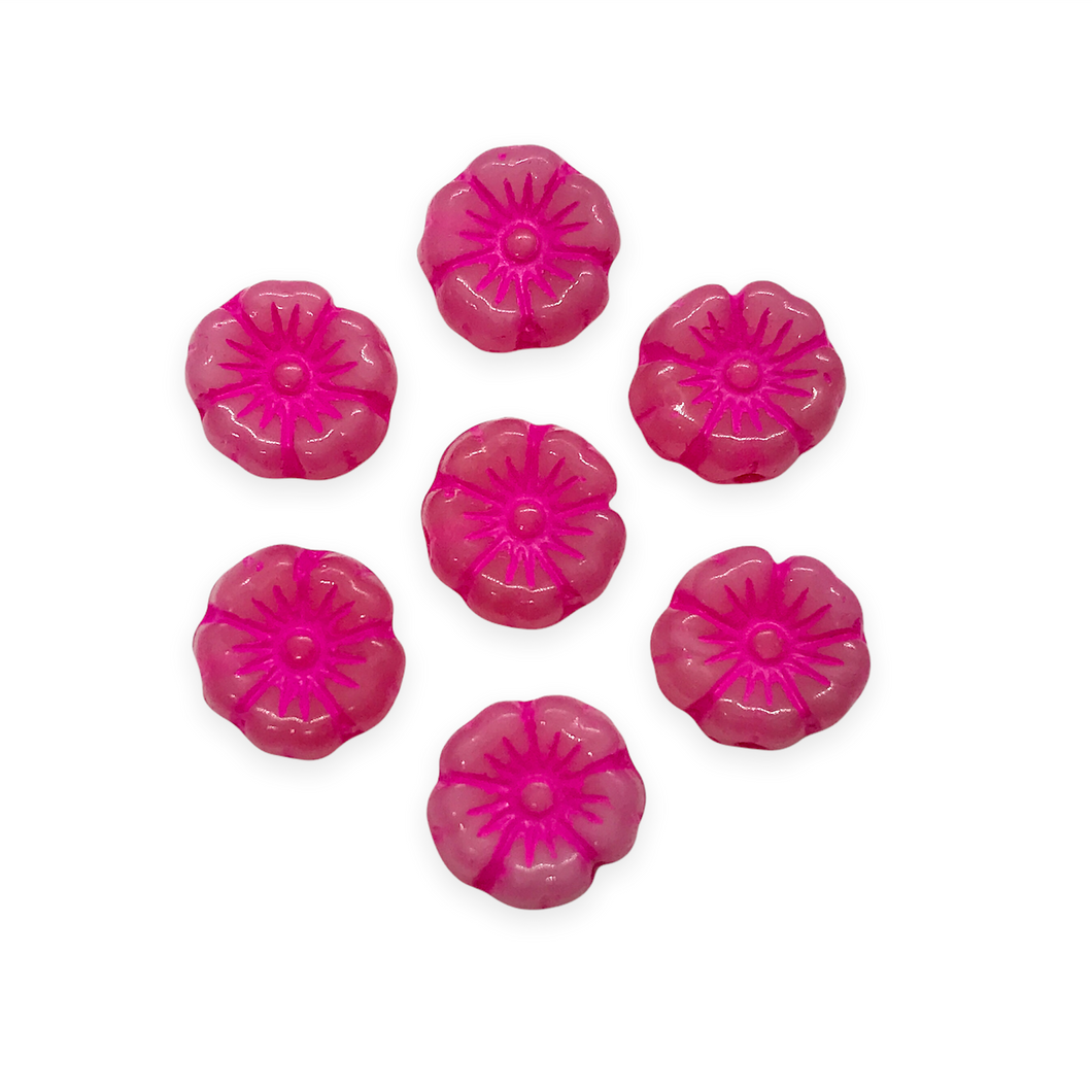 Czech glass tiny hibiscus flower beads 16pc opaque pink 8mm-Orange Grove Beads