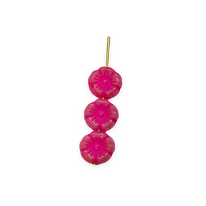 Czech glass tiny hibiscus flower beads 16pc pink dark pink 8mm