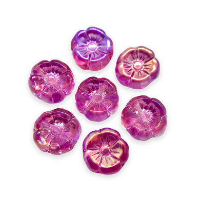 Czech glass tiny hibiscus flower beads 16pc fuchsia pink metallic 8mm-Orange Grove Beads