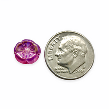 Load image into Gallery viewer, Czech glass tiny hibiscus flower beads 16pc fuchsia pink metallic 8mm
