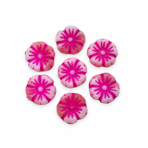 Czech glass hibiscus flower beads 12pc pink blend 10mm-Orange Grove Beads
