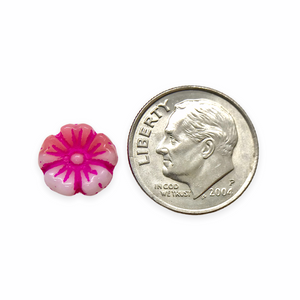 Czech glass hibiscus flower beads 12pc pink blend 10mm