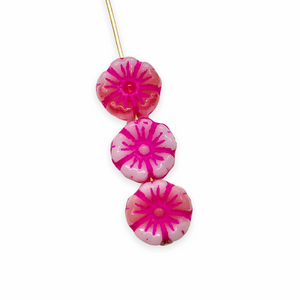 Czech glass hibiscus flower beads 12pc pink blend 10mm