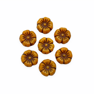 Czech glass tiny hibiscus flower beads 16pc pumpkin orange brown 8mm-Orange Grove Beads
