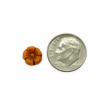 Load image into Gallery viewer, Czech glass tiny hibiscus flower beads 16pc pumpkin orange brown 8mm
