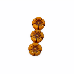Czech glass tiny hibiscus flower beads 16pc pumpkin orange brown 8mm