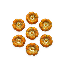 Load image into Gallery viewer, Czech glass tiny hibiscus flower beads 16pc pumpkin orange gold 8mm-Orange Grove Beads
