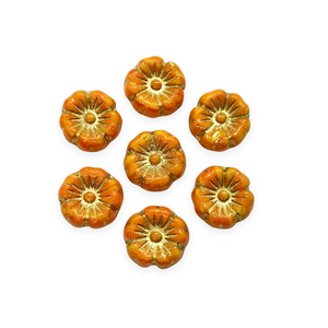 Czech glass tiny hibiscus flower beads 16pc pumpkin orange gold 8mm-Orange Grove Beads