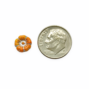 Czech glass tiny hibiscus flower beads 16pc pumpkin orange silver 8mm