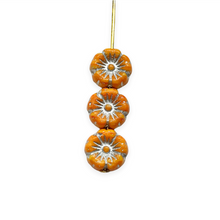 Load image into Gallery viewer, Czech glass tiny hibiscus flower beads 16pc pumpkin orange silver 8mm

