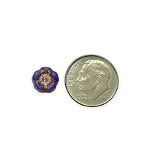 Load image into Gallery viewer, Czech glass tiny hibiscus flower beads 16pc purple blue 8mm
