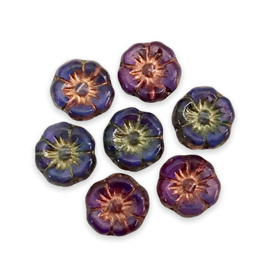 Czech glass tiny hibiscus flower beads 16pc purple blue 8mm-Orange Grove Beads