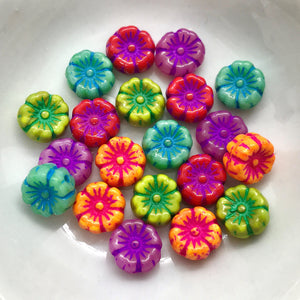 Czech glass tiny hibiscus flower beads 20pc summer brights mix 8mm-Orange Grove Beads