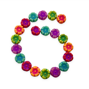 Czech glass tiny hibiscus flower beads 20pc summer brights mix 8mm