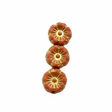 Load image into Gallery viewer, Czech glass tiny hibiscus flower beads 16pc terracotta red orange gold 8mm

