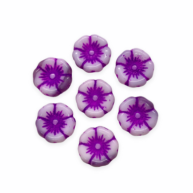 Czech glass hibiscus flower beads 10pc alabaster purple violet 12mm-Orange Grove Beads