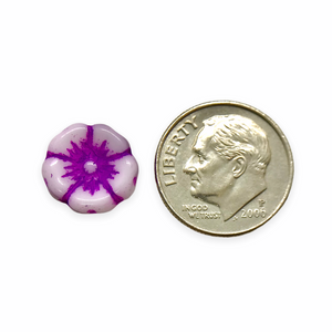 Czech glass hibiscus flower beads 12pc alabaster purple violet 12mm