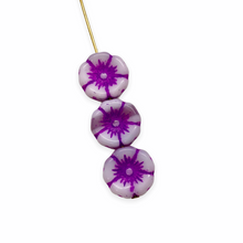 Load image into Gallery viewer, Czech glass hibiscus flower beads 12pc alabaster purple violet 12mm
