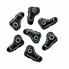 Load image into Gallery viewer, Czech glass high top tennis shoe shaped beads charms 12pc black silver 15mm-Orange Grove Beads
