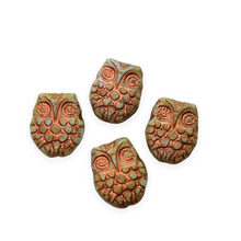 Load image into Gallery viewer, Czech glass horned owl beads 4pc blue green copper-Orange Grove Beads
