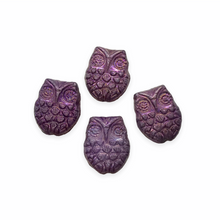 Load image into Gallery viewer, Czech glass horned owl beads 4pc metallic plum purple-Orange Grove Beads

