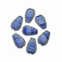 Load image into Gallery viewer, Czech glass quilted horse shoe teardrop beads 10pc blue white gold 16x11mm-Orange Grove Beads
