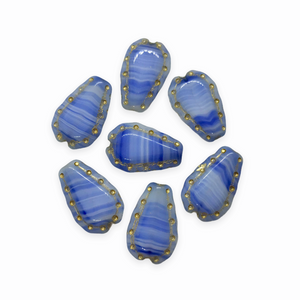 Czech glass quilted horse shoe teardrop beads 10pc blue white gold 16x11mm-Orange Grove Beads