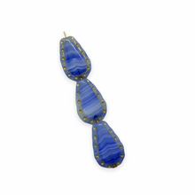 Load image into Gallery viewer, Czech glass quilted horse shoe teardrop beads 10pc blue white gold 16x11mm
