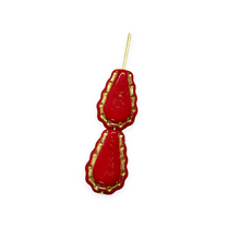 Load image into Gallery viewer, Czech glass quilted horse shoe teardrop beads 10pc opaque red gold 16x11mm

