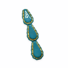Load image into Gallery viewer, Czech glass quilted horse shoe teardrop beads 10pc turquoise blue gold 16x11mm
