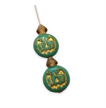 Load image into Gallery viewer, Czech glass Jack O&#39; Lantern pumpkin beads 6 sets (12pc) blue gold
