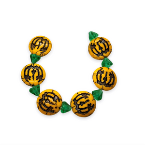 Czech glass Jack O' Lantern pumpkin beads 6 sets (12pc) yellow orange black-Orange Grove Beads