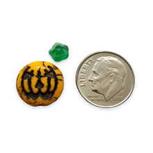 Load image into Gallery viewer, Czech glass Jack O&#39; Lantern pumpkin beads 6 sets (12pc) yellow orange black

