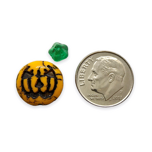 Czech glass Jack O' Lantern pumpkin beads 6 sets (12pc) yellow orange black
