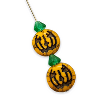 Load image into Gallery viewer, Czech glass Jack O&#39; Lantern pumpkin beads 6 sets (12pc) yellow orange black
