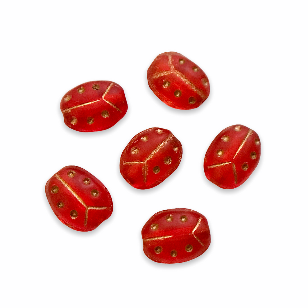 Czech glass tiny ladybug beads charms 20pc red with gold inlay 8x6mm-Orange Grove Beads
