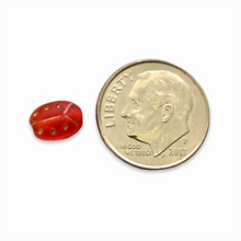 Load image into Gallery viewer, Czech glass tiny ladybug beads 20pc frosted red gold 8x6mm
