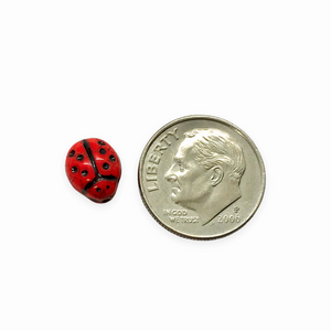 Czech glass tiny ladybug beads charms 20pc opaque red with black inlay 10x7mm