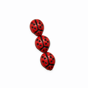 Czech glass tiny ladybug beads charms 20pc opaque red with black inlay 10x7mm