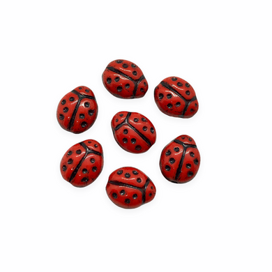 Czech glass tiny ladybug beads charms 20pc opaque red with black inlay 10x7mm-Orange Grove Beads