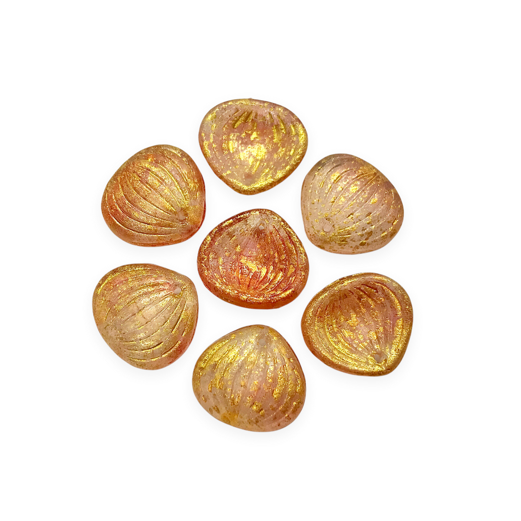 Czech glass large petal leaf drop beads 10pc apricot blush gold 15x12mm-Orange grove Beads