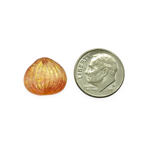 Czech glass large petal leaf drop beads 10pc etched apricot blush gold 15x12mm
