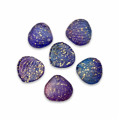 Czech glass large petal leaf beads 10pc etched blue purple gold-Orange Grove Beads